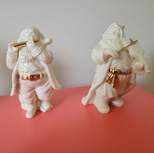 2 Vintage Lenox Porcelain Santa's with gold instruments